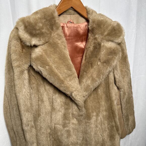 Vintage Faux Fur Coat Light Brown Tissavel France Women's Size 10 Medium FLAWS - Picture 2 of 12